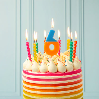 bright birthday cake with candles