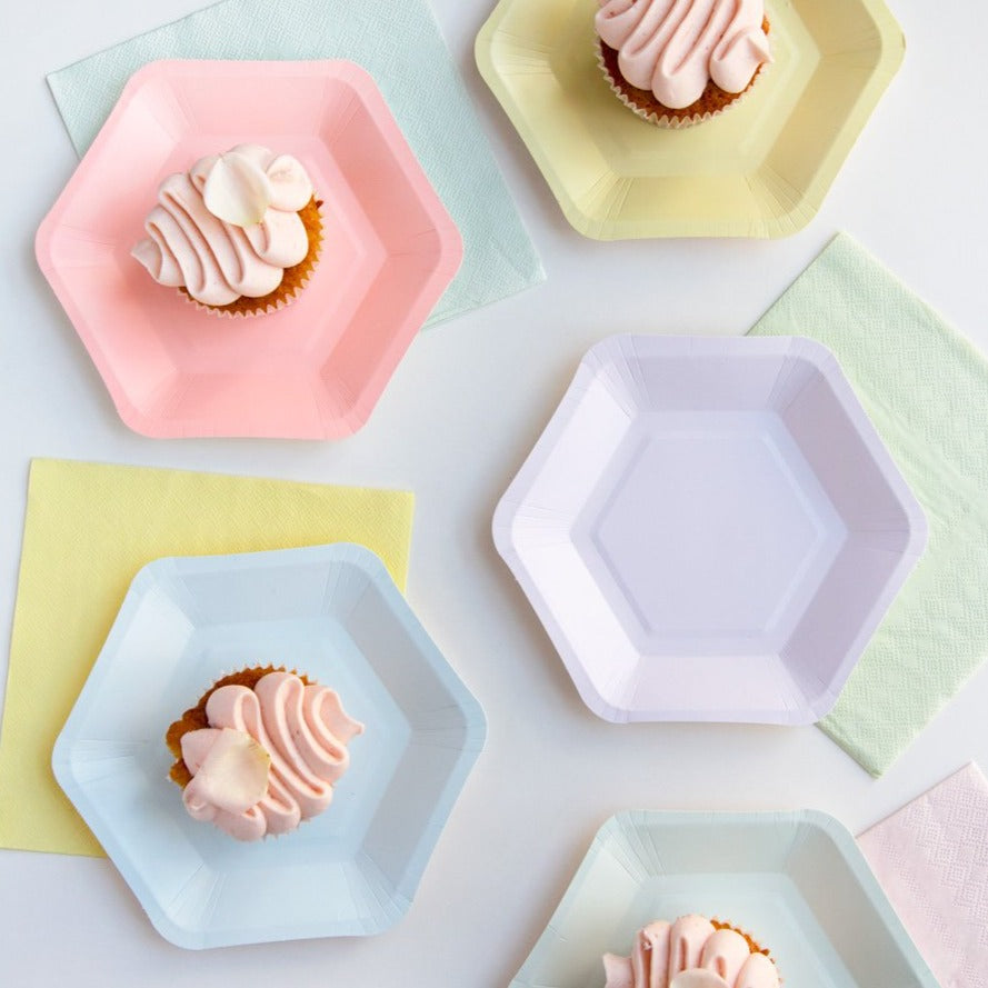 Small Pastel Mix Hexagonal Paper Plates - 12pk