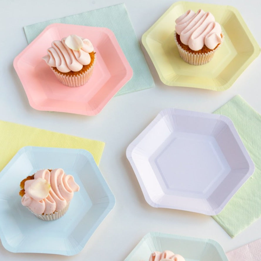 Small Pastel Mix Hexagonal Paper Plates - 12pk