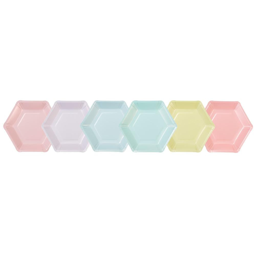 Small Pastel Mix Hexagonal Paper Plates - 12pk