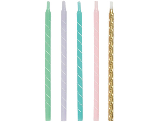 Gold & Pastel Spiral Cake Candles - 12pk