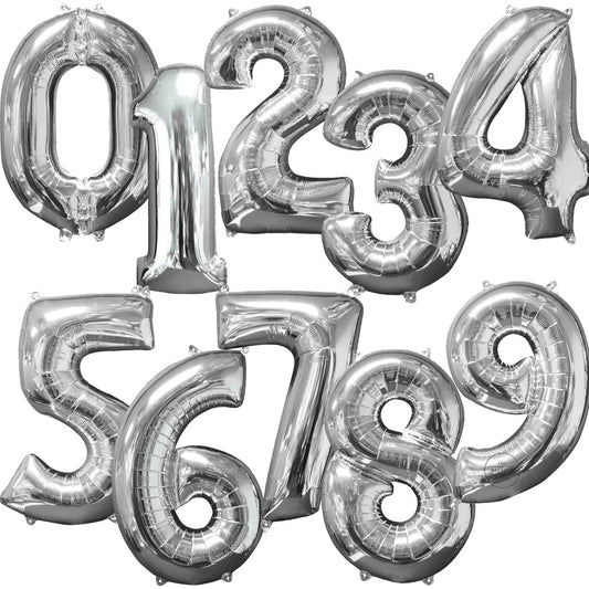 silver number balloons